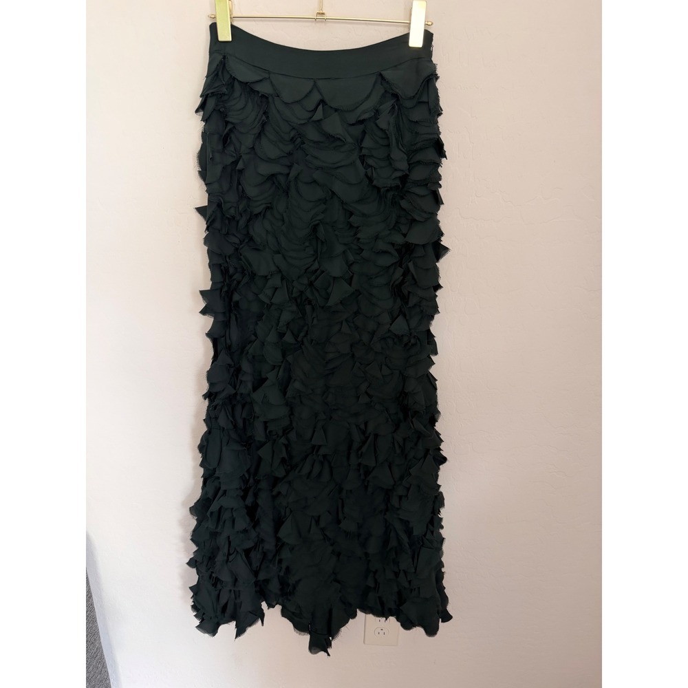 TWP Everlasting Love Petals Silk Avant Garde Maxi Skirt Darkest Spruce Green NWT